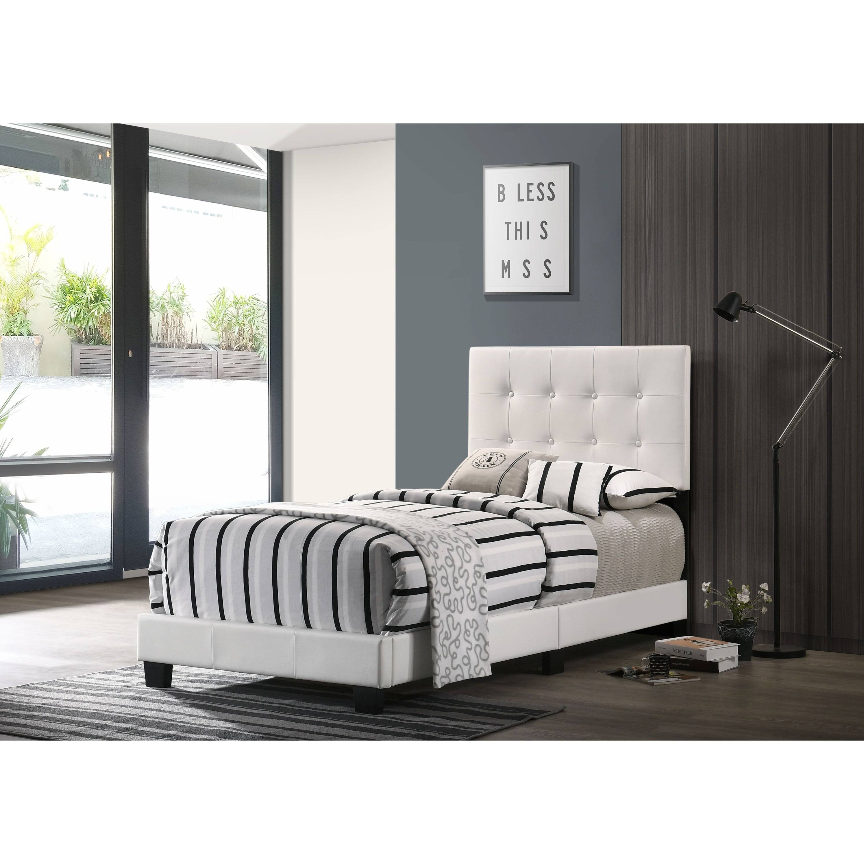 Black Faux Leather Twin Bed Q611795