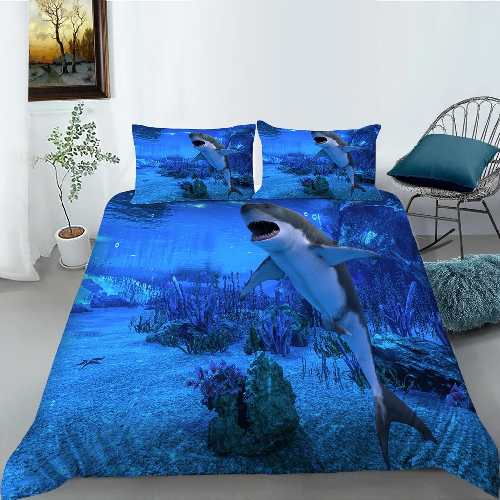 California King 3D Shark Printing Duvet Cover Set S876
