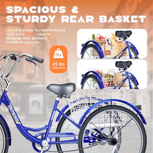 24 Inch Blue 7-Speed Adult Tricycle with Large Basket L899893