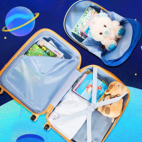 2Pc Kid Carry On Luggage Set, 12" & 18" Suitcase with 4 Spinner Wheels D7283