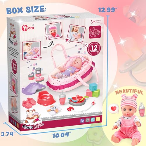 14 Inch Doll Playset with Carrier Bassinet Bed, Feeding Set, Doll Clothes F8132