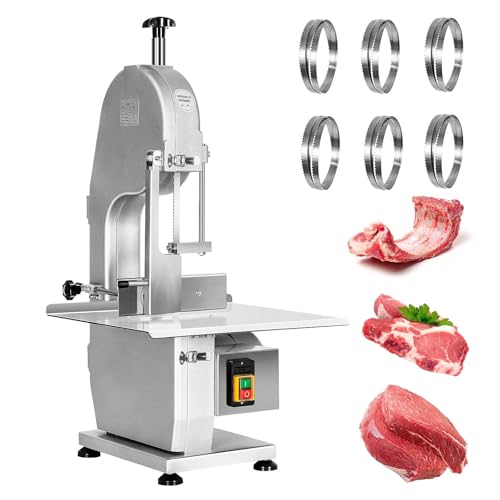 1500W Electric Bone Saw Machine, 0.8-5.9 Inch Cutting Thickness, 2.6HP Frozen Meat Cutter 110V Commercial Bandsaw Machine, 20x15in Table Sawing, 6 Saw Blades I9750