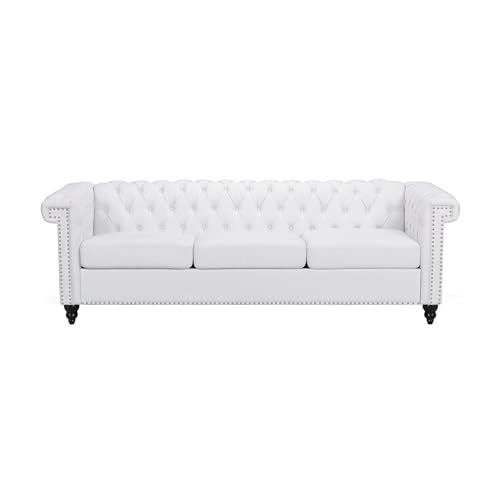 White PU Leather 3-Seater Button Tufted Sofa Couch P6610