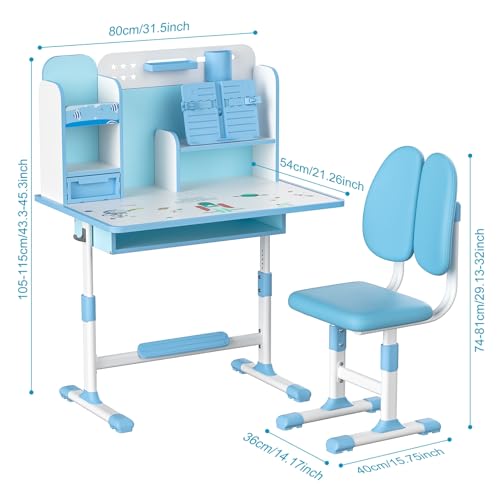 Height Adjustable Kids Desk and Chair Set with Book Stand Y6285