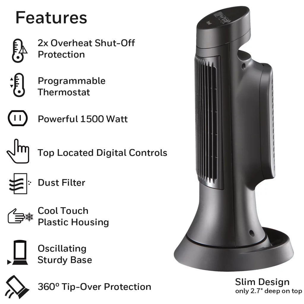 Black Digital Ceramic Compact Heater Y2326