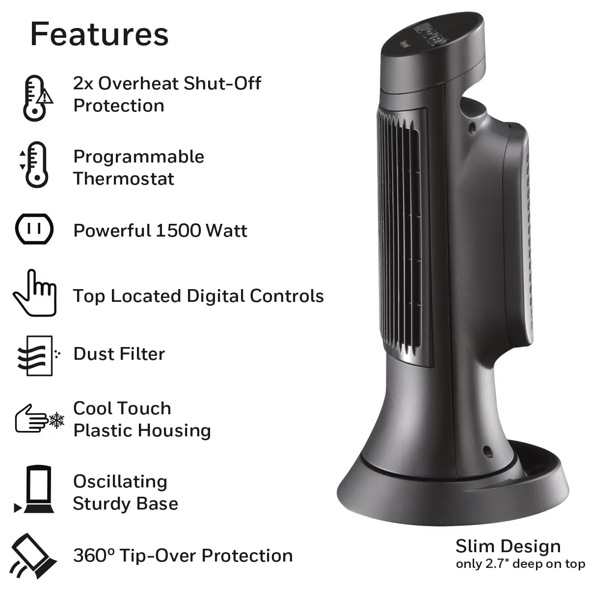 Black Digital Ceramic Compact Heater Y2326