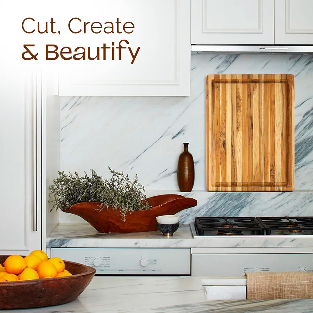Set of 2 Teak Wood Cutting Board with Juice Groove and Handles - 17 inches + 20 inches W1868