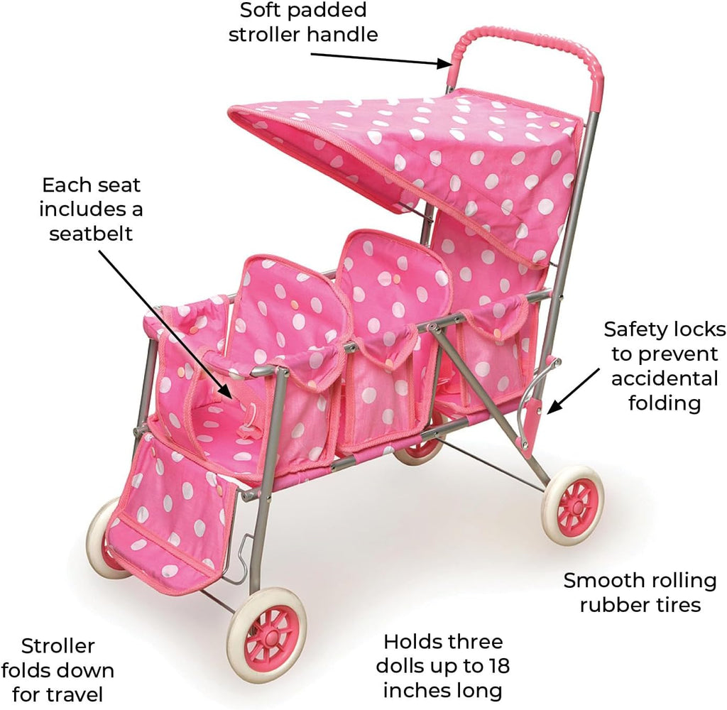 Pink Polka Dots Triple Doll Stroller V875