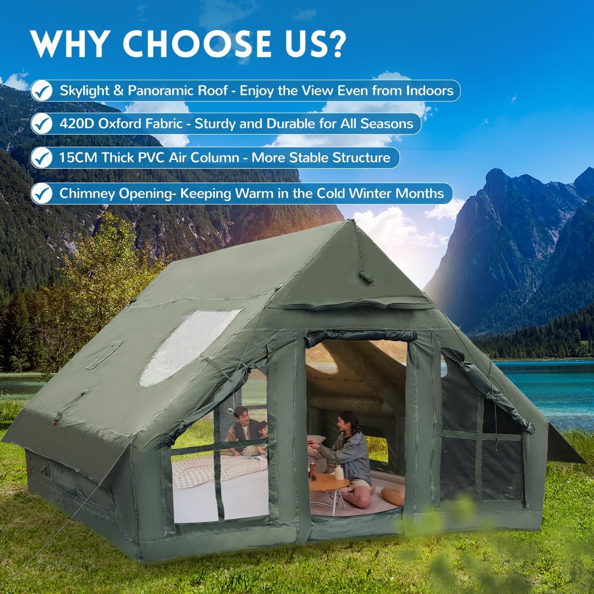 Inflatable Camping Tent with Pump, 4 Season, Waterproof Q9221