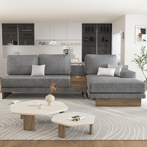 114" L-Shaped Sectional Sofa with Storage Drawer and Reversible Chaise Lounge (Grey) W5469