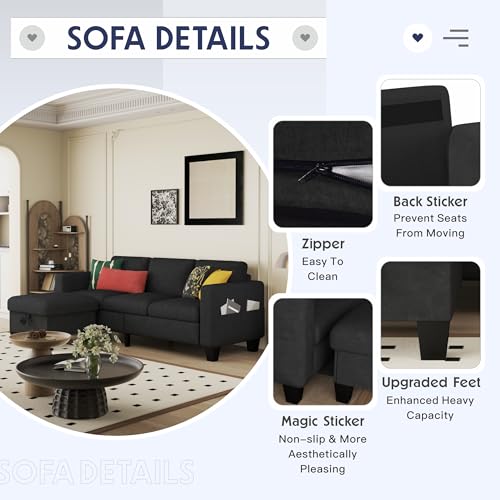 Beige 3-Seat L-Shaped Sectional Sofa with Storage Ottoman B1044