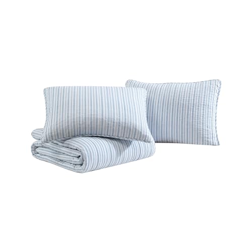 Queen Quilt Set, Reversible Cotton Bedding with Matching Shams, Light Blue Q29649