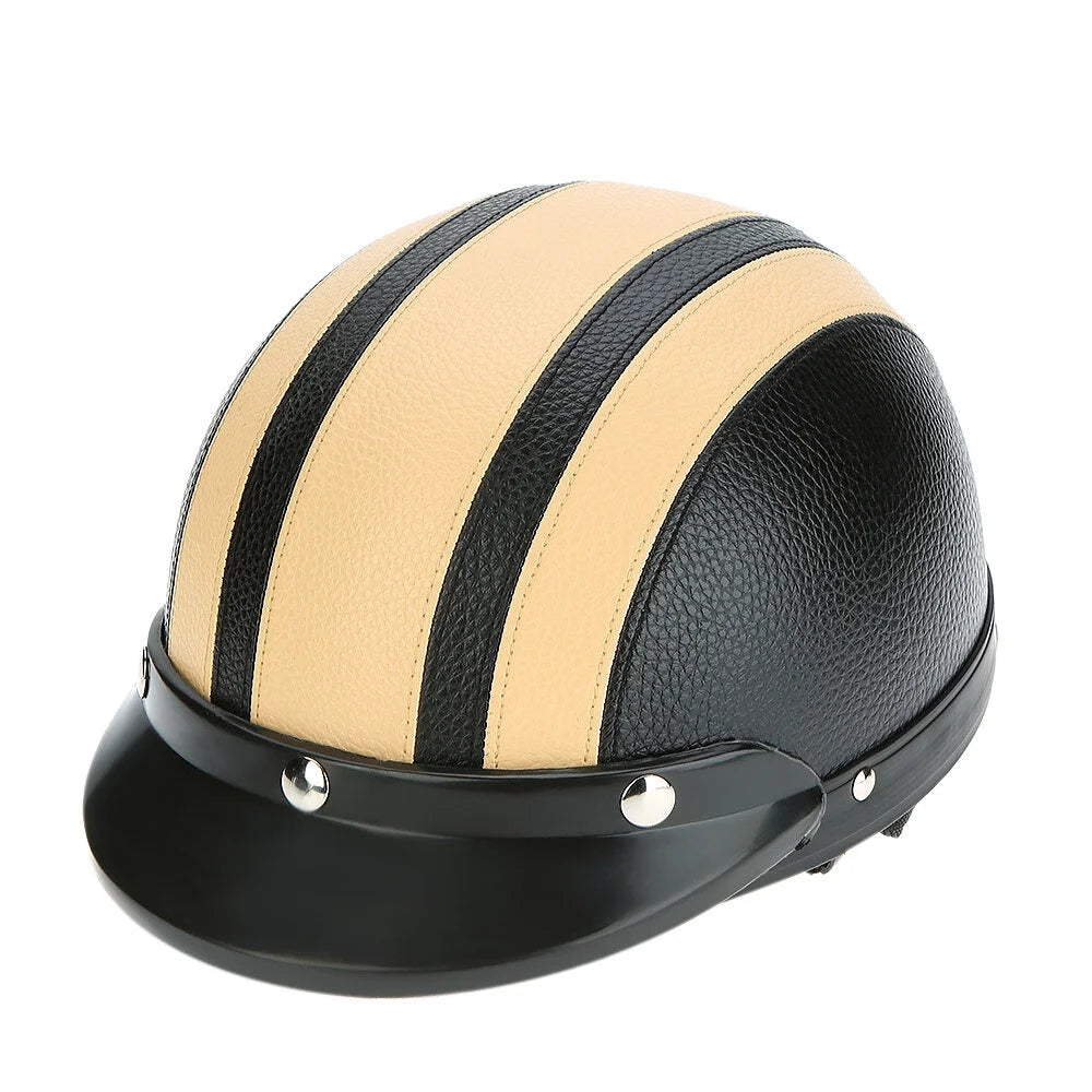 Motorcycle Scooter Open Face Half Leather Helmet with Visor UV Goggles 54-60cm I870998
