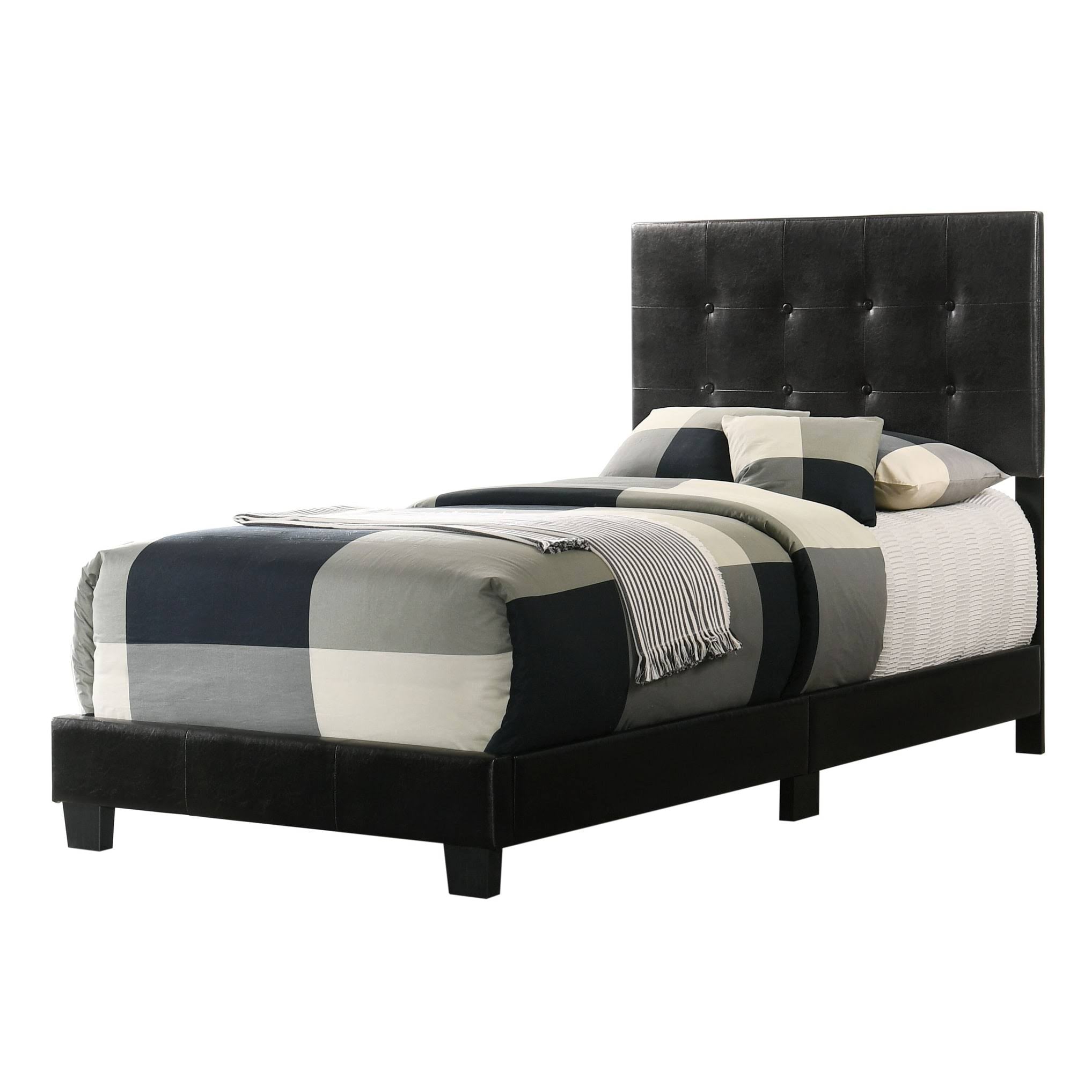 Black Faux Leather Twin Bed Q611795