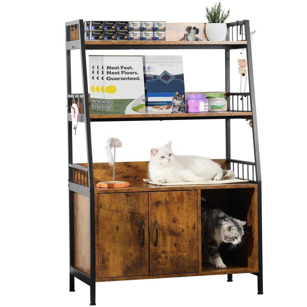 Cat Litter Box Enclosure with Storage Shelves Wooden Large Litter Box Furniture L54116