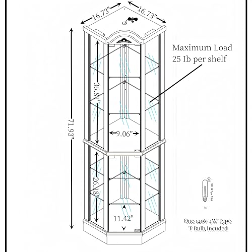 Corner China Cabinet with Glass Doors and Tempered Adjustable Glass Shelves T8907