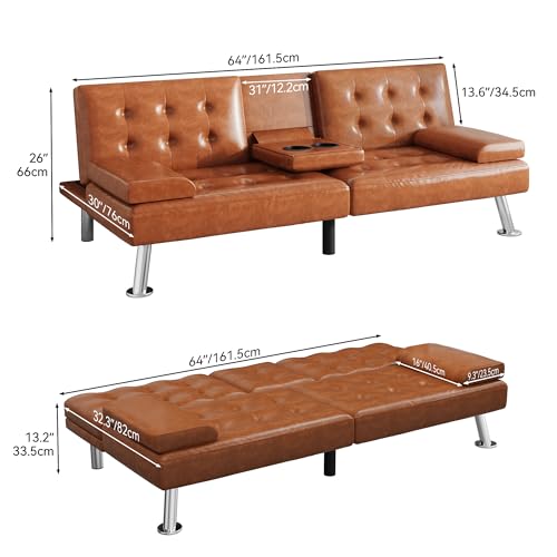 Black Faux Leather Futon Sofa Bed with Removable Armrests T6872
