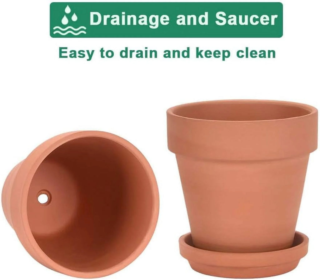 4 Pack 6 Inch Brown Terra Cotta Clay Plant Pot with Saucer Q9716