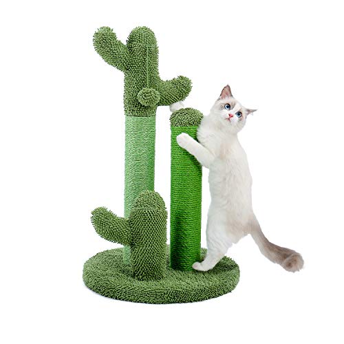 Cat Scratching Post Cactus Cat Scratcher with 3 Scratching Poles and Interactive Dangling Ball A692