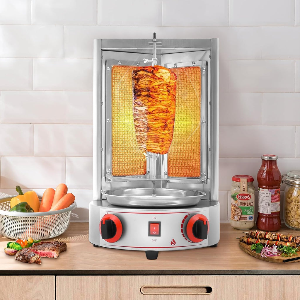 Stainless Countertop Gas Vertical Broiler Rotisserie Grill with 2 Burners E5382