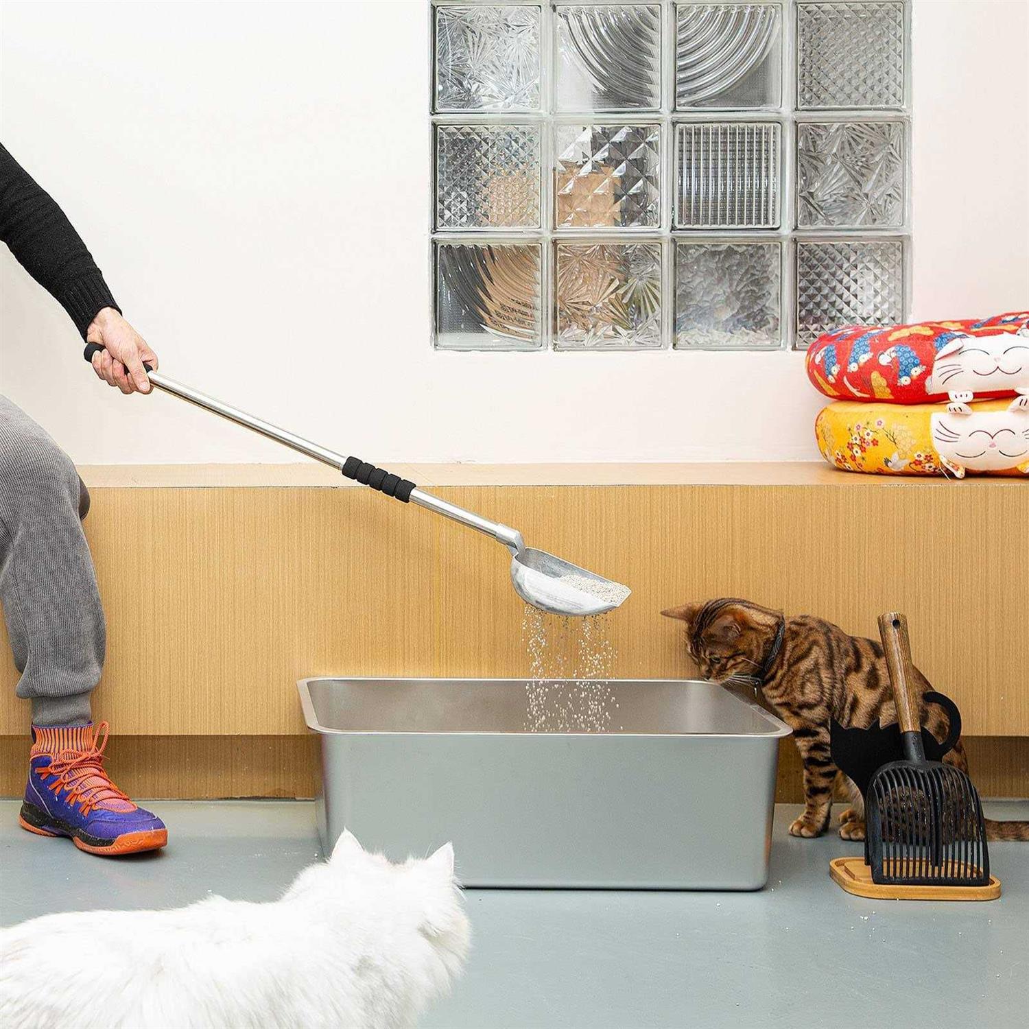 Metal Cat Litter Scoop with Deep Shovel, Long Handle, Detachable Stainless Steel Non-Stick Litter Sifter with Foam Padded Grip C522102