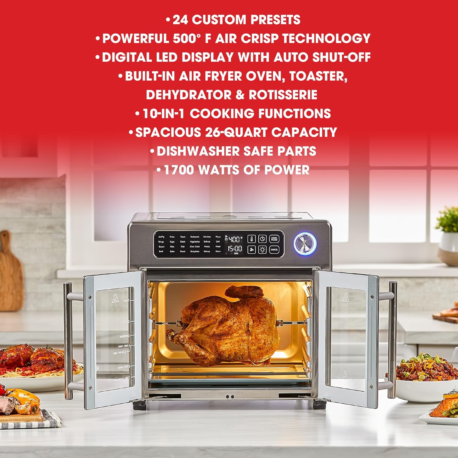 26 QT Extra Large Air Fryer Convection Toaster Oven with French Doors Stainless Steel G6896