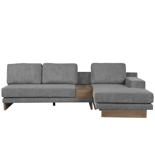 114" L-Shaped Sectional Sofa with Storage Drawer and Reversible Chaise Lounge (Grey) W5469