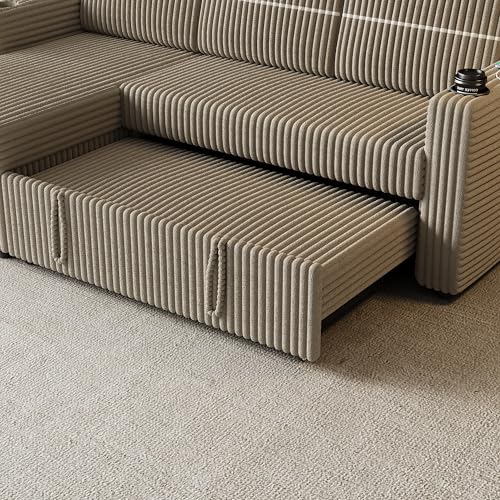 85'' L-Shaped Corduroy Sleeper Sofa with Storage Chaise J59871