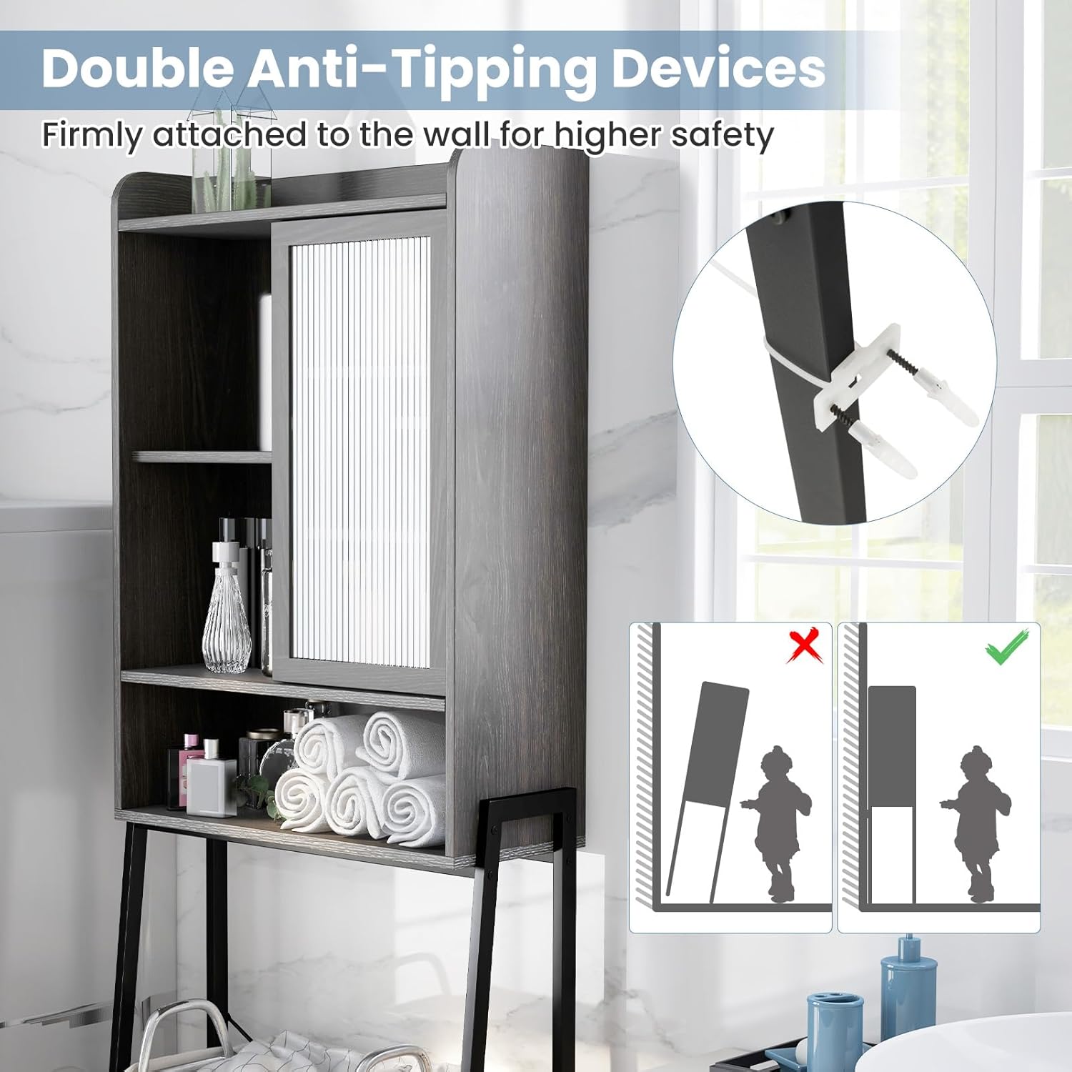 Over The Toilet Storage Cabinet with Sliding Door W6193