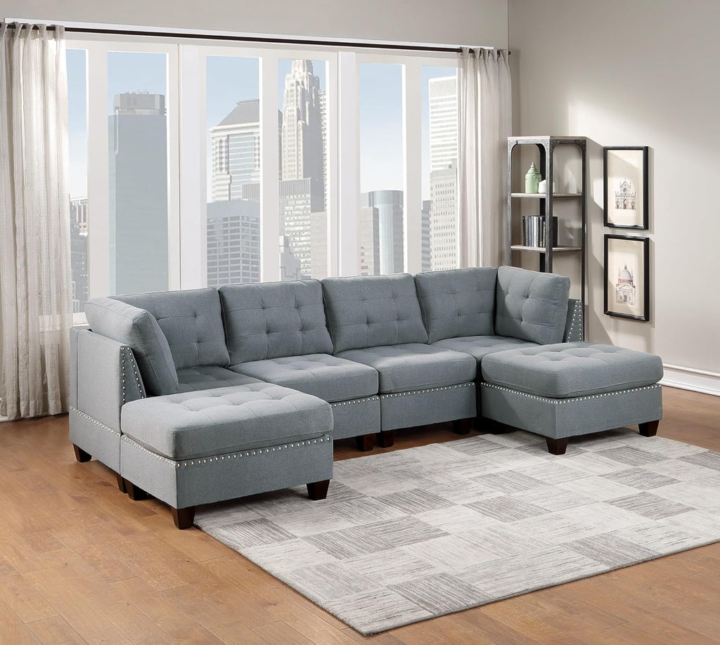 Gray Linen Like Fabric Modular Sectional 6pc Set P144204