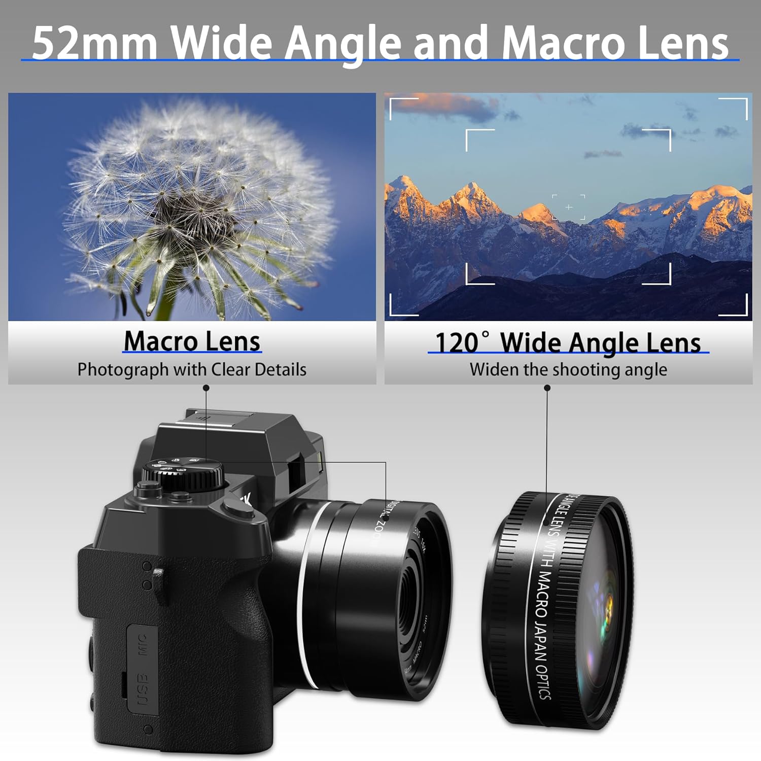 5K 48MP Autofocus Vlogging Camera with 32GB TF Card & 2 Batteries N96322
