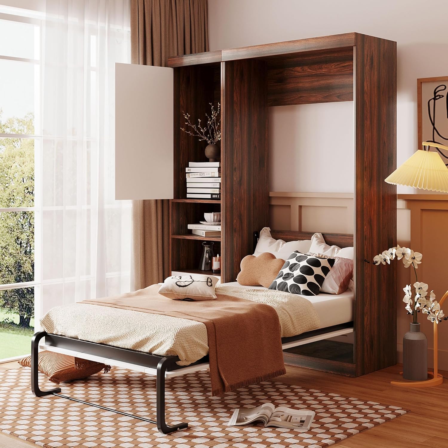 Twin Size Murphy Bed with Cabinet Gray T7150