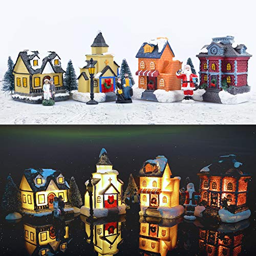 LED Lighted Christmas Village Houses with Figurines U1016