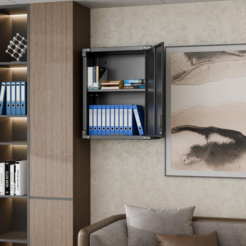 Black Metal Wall Cabinet with Locking Door and Adjustable Shelf N308899