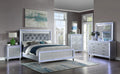 4pc King Size Upholstered Bed Dresser Mirror Nightstand Wooden Set Silver Finish R812