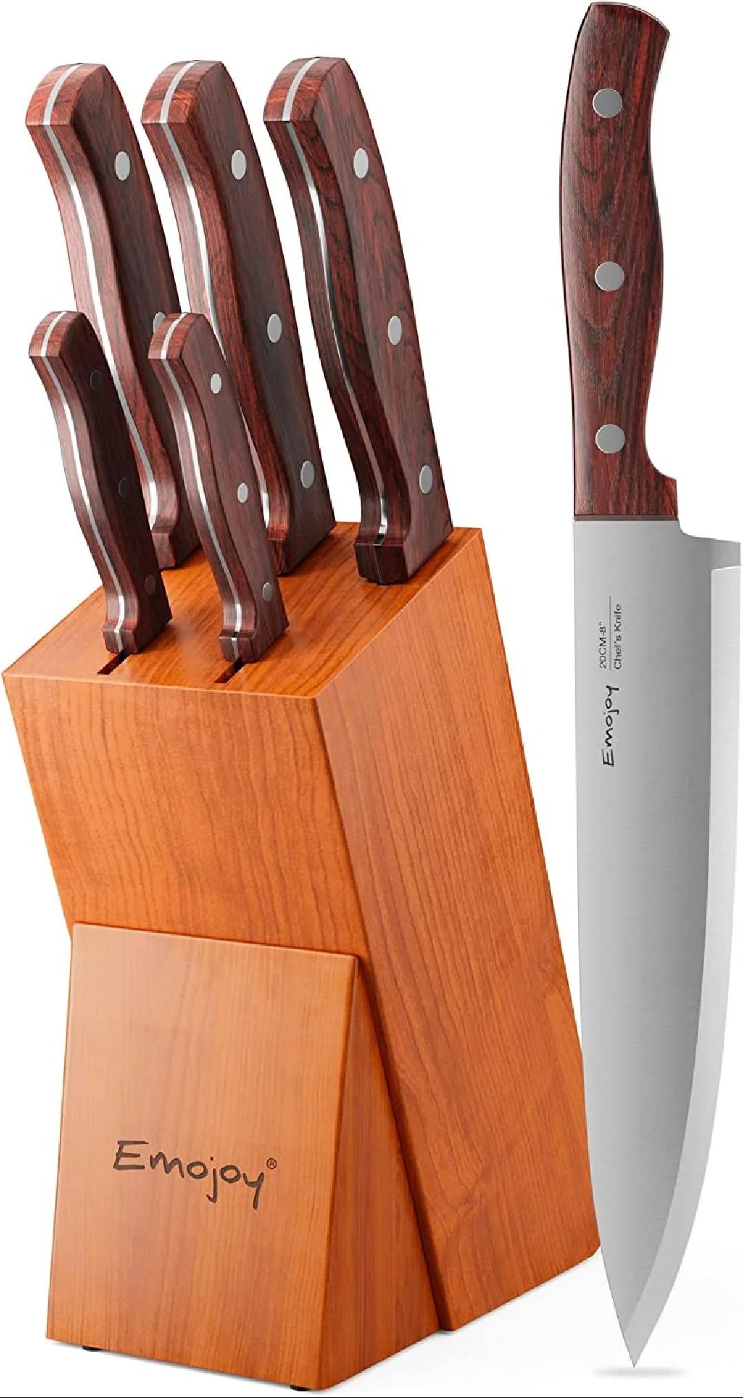 6 Pcs High Carbon Stainless Steel Wooden Handle Knife Block Set J868054