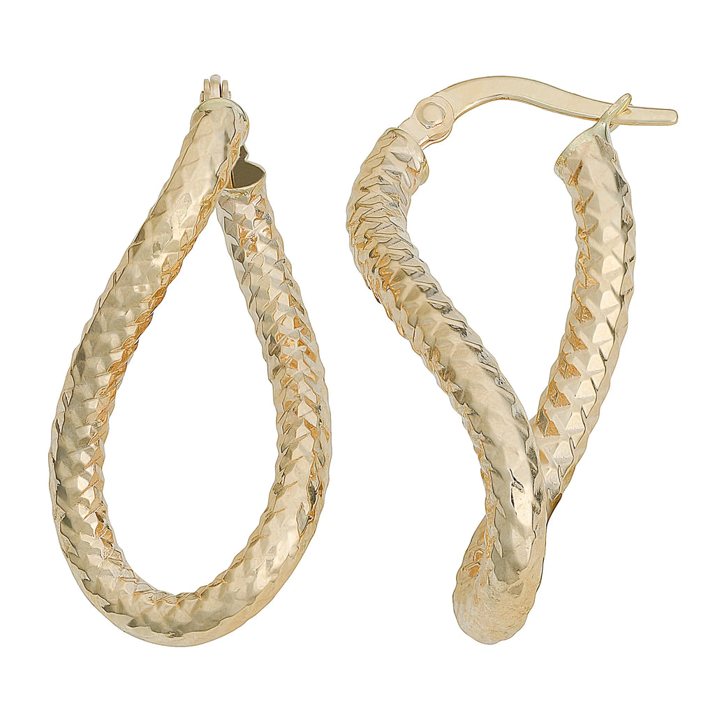Yellow Gold Diamond-cut Oval Hoop Earrings I35816