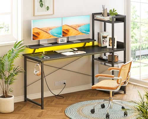 40 Inch Carbon Fiber Black Gaming Desk with USB Charging Port and LED Lights M305