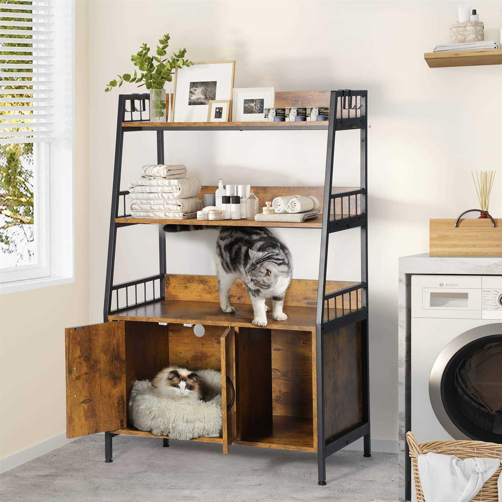 Cat Litter Box Enclosure with Storage Shelves Wooden Large Litter Box Furniture L54116