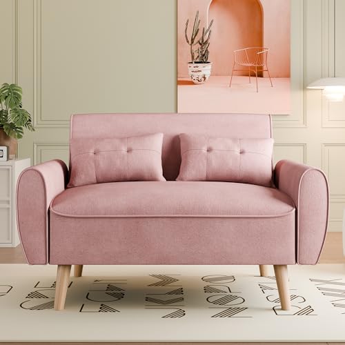 Dark Gray Linen Fabric 2-Seat Loveseat Sofa with Back Cushions and Tapered Legs F651
