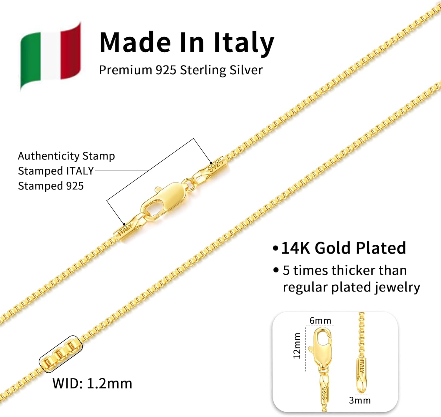Solid 14K Gold Over 925 Sterling Silver Chain Necklace L79827