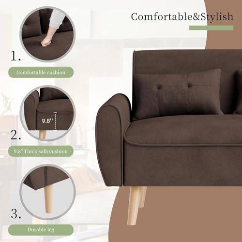 Dark Gray Linen Fabric 2-Seat Loveseat Sofa with Back Cushions and Tapered Legs F651