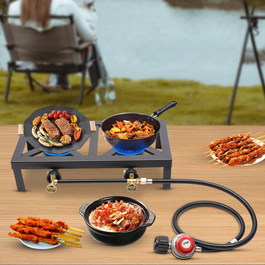 Double Propane Gas Burner Stove with Regulator Hose V874387
