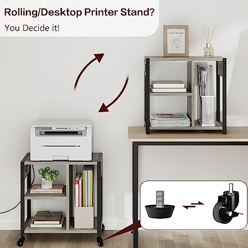 Rustic Gray 4 Tier Mobile Printer Stand with Storage Shelf S7104
