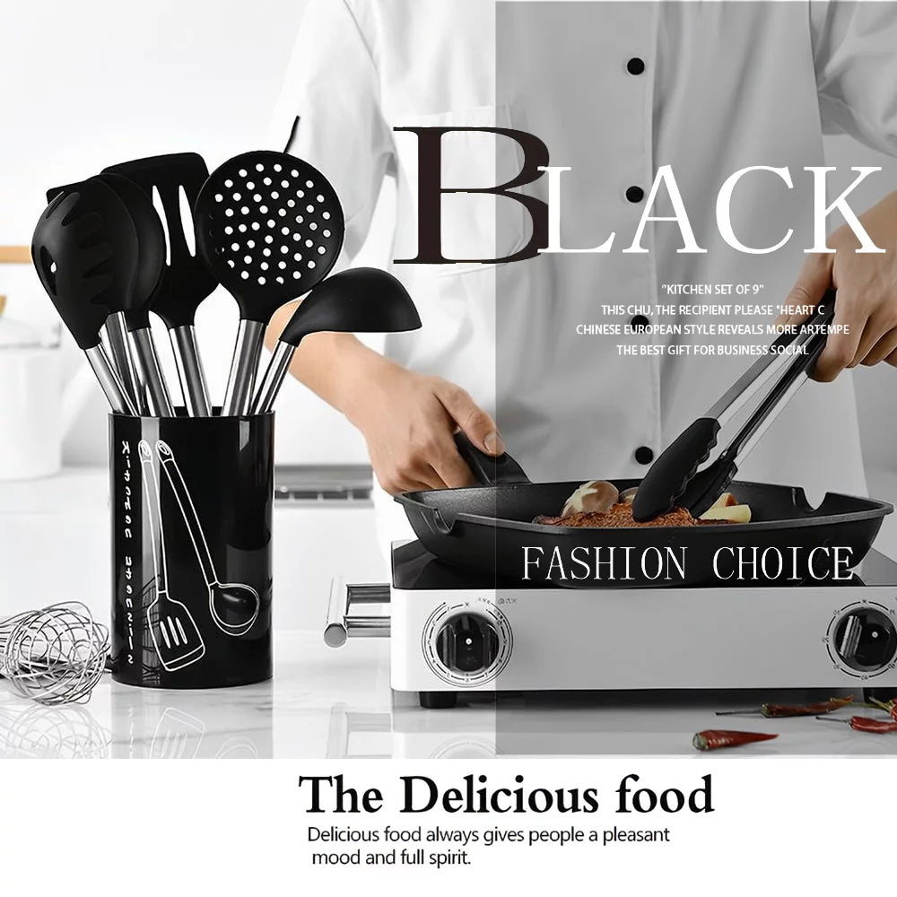 8Pcs Silicone Non-stick Stainless Steel Handle Kitchen Utensil Set Q901746