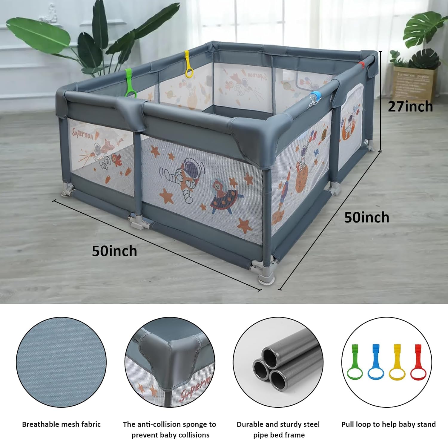 50"x50" Gray Play Yard with Gate S27024