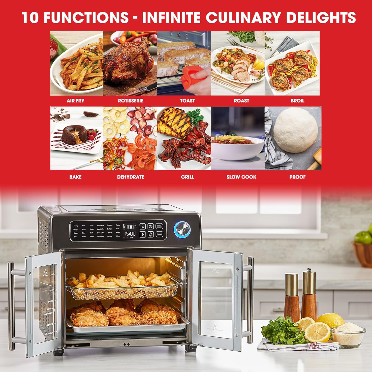 26 QT Extra Large Air Fryer Convection Toaster Oven with French Doors Stainless Steel G6896