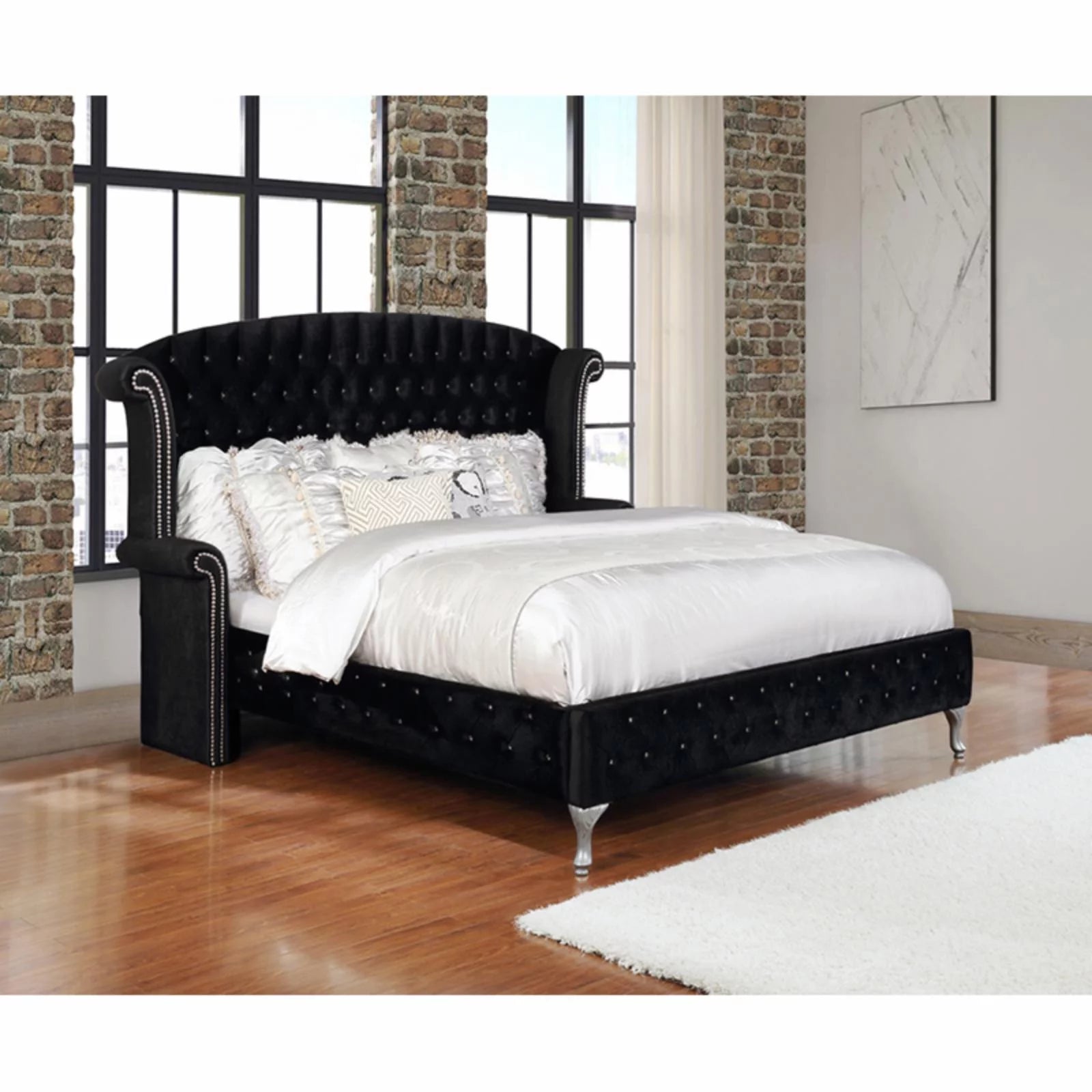 Gray Tufted Velvet Upholstered King Bed L83289