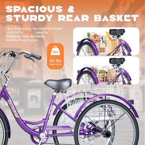 24 Inch Blue 7-Speed Adult Tricycle with Large Basket L899893