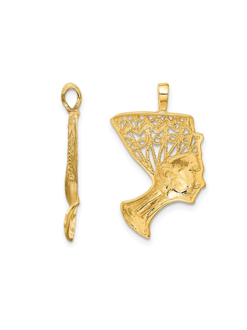 14K Yellow Gold Egyptian Nefertiti Charm Pendant Necklace with Chain X600138